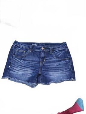 Mossimo Boyfriend Stretch Denim Shorts Women's Size 0 / 25 Raw Hem Dark Wash